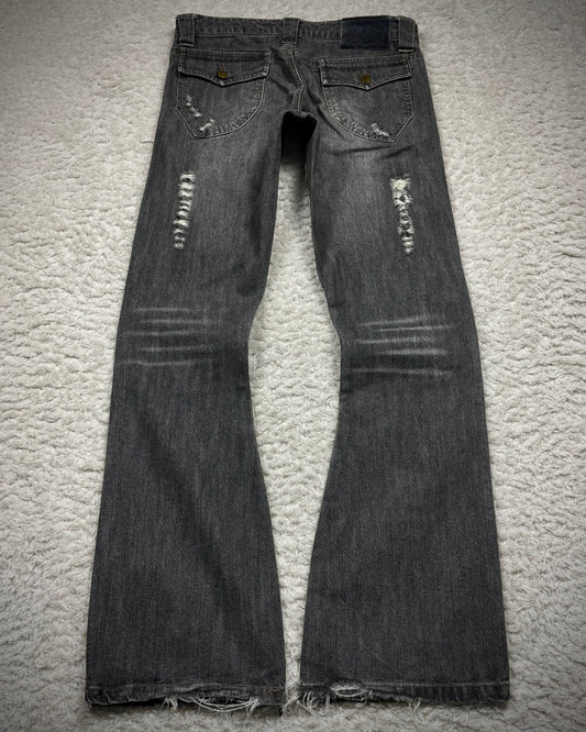 In The Attic Whisker Washed Frayed J-Cut Flared Jeans