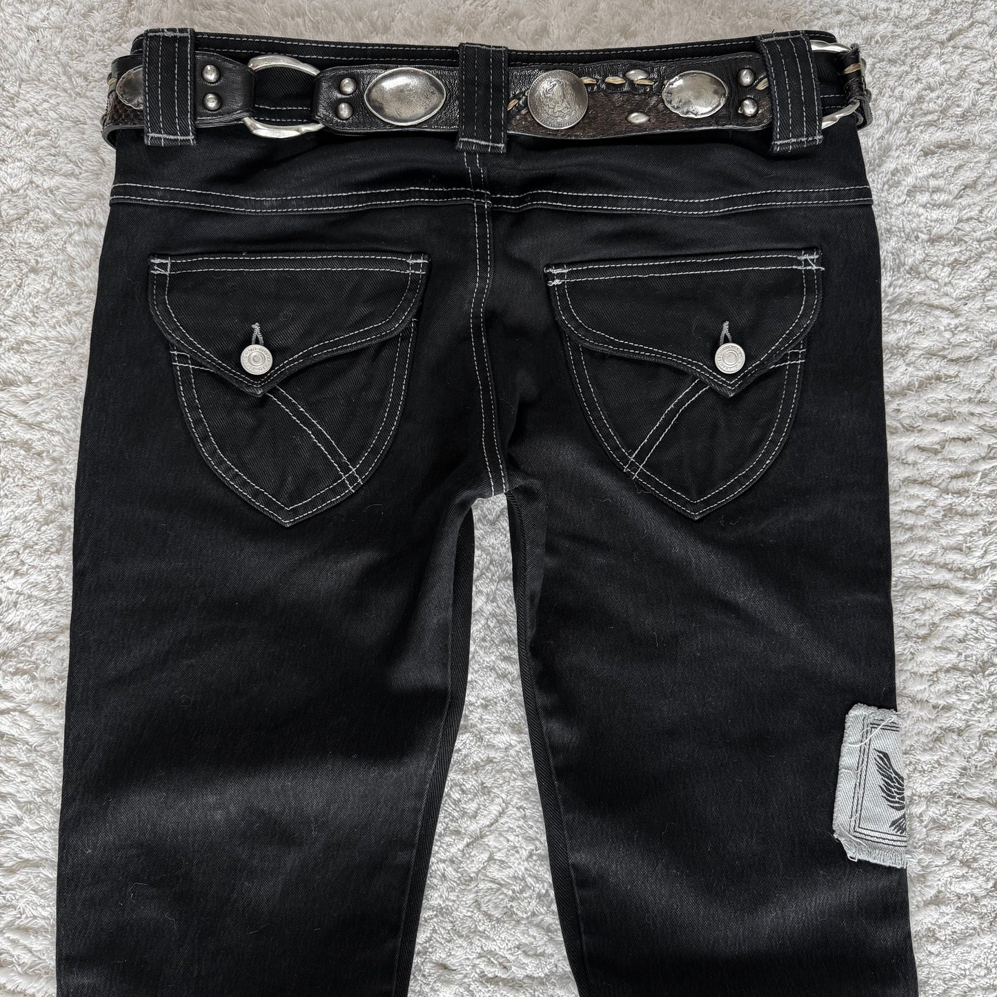 Algonquins Punk Patched Flared Jeans