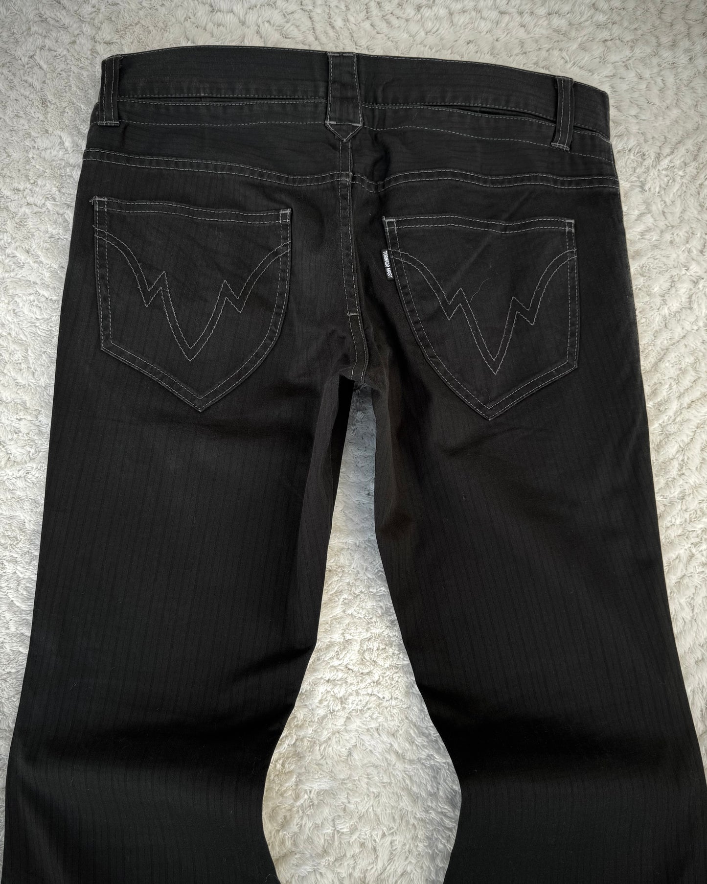Tornado Mart Double Waisted Tribal Embroidery Pin Stripe Lace Up Flared pants
