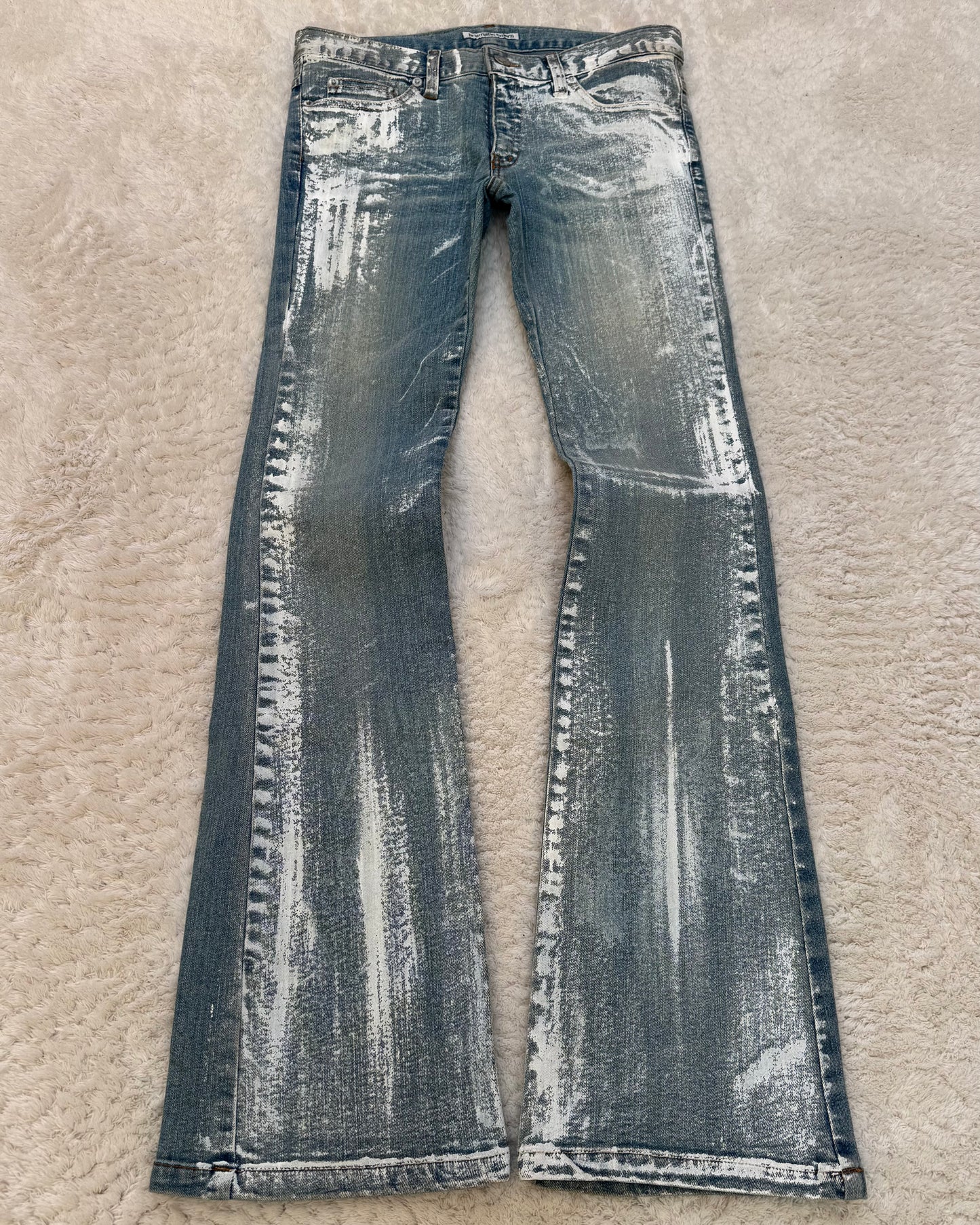 Prismatic Colors Paint Stroke Coated Flared Jeans