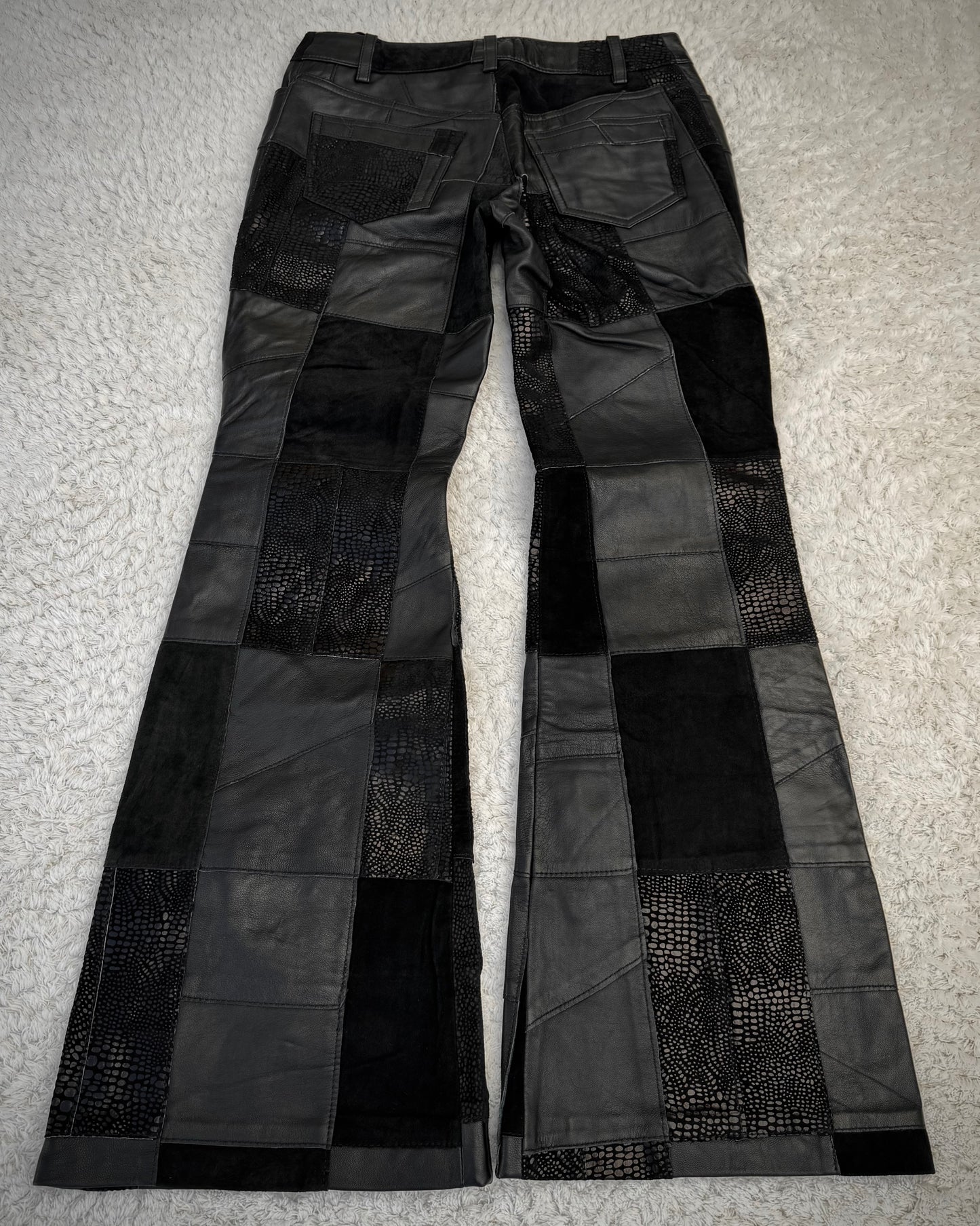 Patrick Cox Flared Textured Leather Patchwork Pants