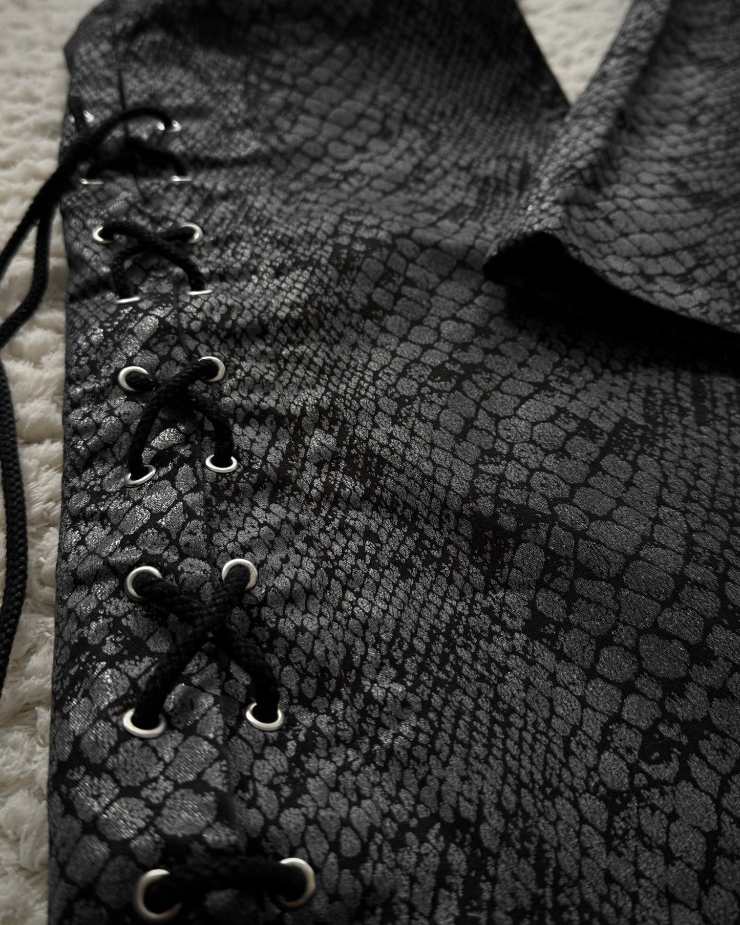 Tornado Mart Python Coated Lace Up Flared Jeans