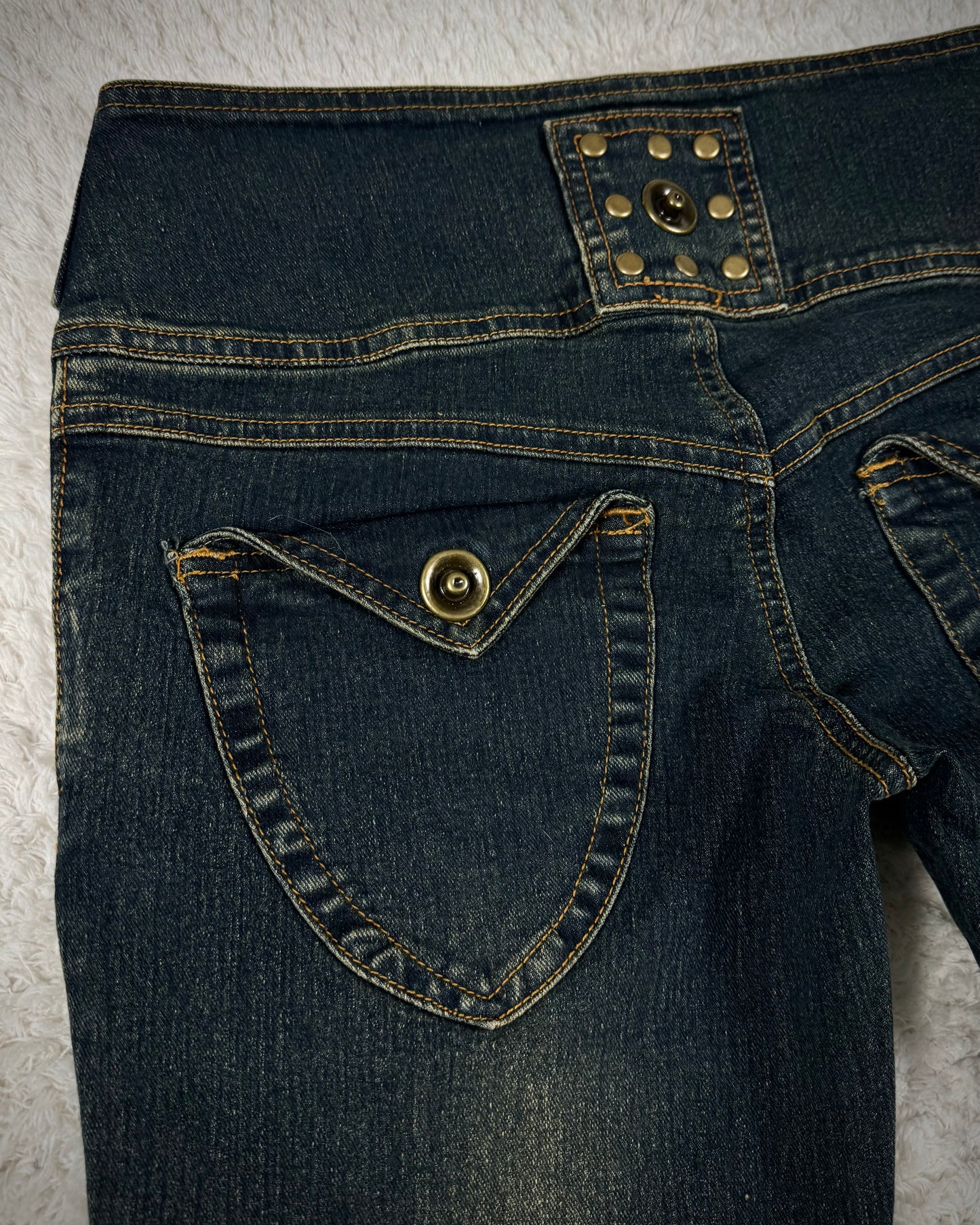 Dreamkey Mud Washed Studded Bell Bottom Flared Jeans