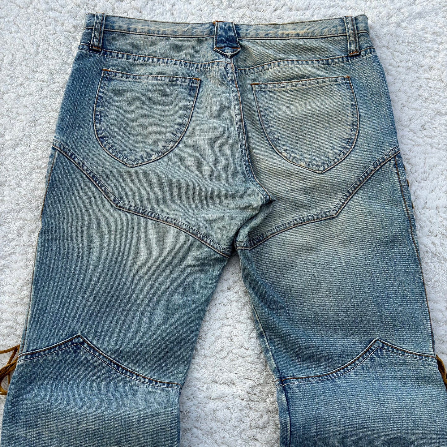 Semantic Design Thigh Leather Lace-Up Flared Jeans