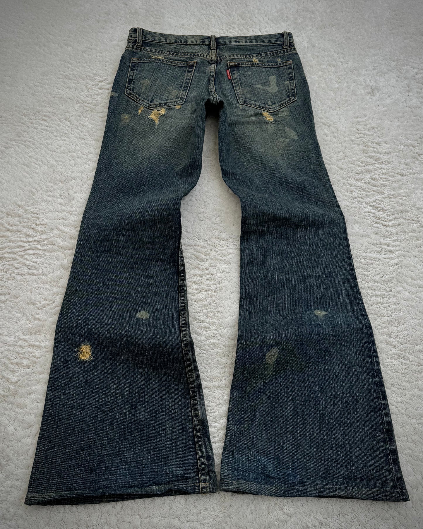 Tornado Mart Mud Washed Crash Distressed Flared Jeans
