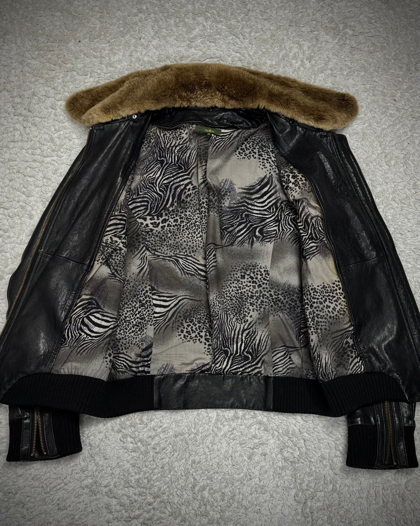 Obelisk Fur Collar Sheepskin Leather Jacket
