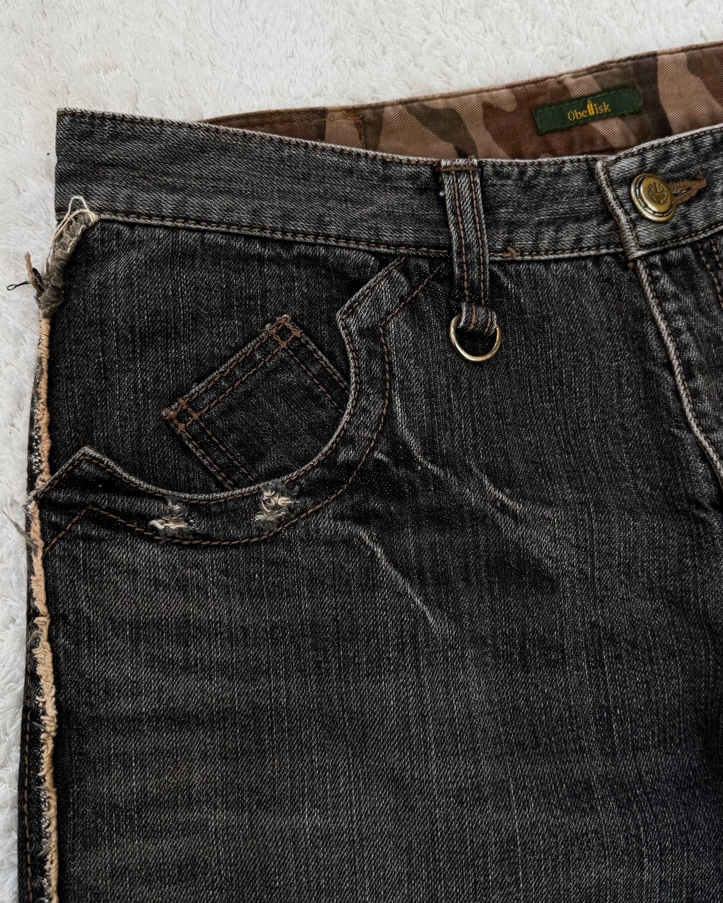 Obelisk Fringe Distressed Flared Jeans