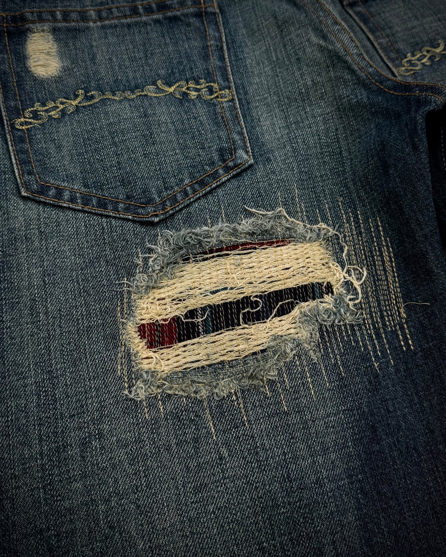 Midas Stitch Repaired Distressed Flared Jeans