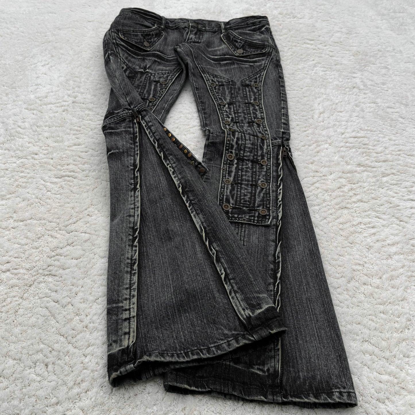 Tornado Mart Button Up Panel Zipper Flared Jeans