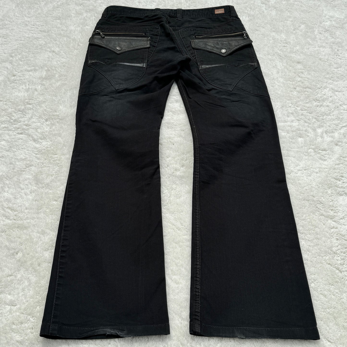 Nicole Club Leather Flap Pockets Flared Jeans