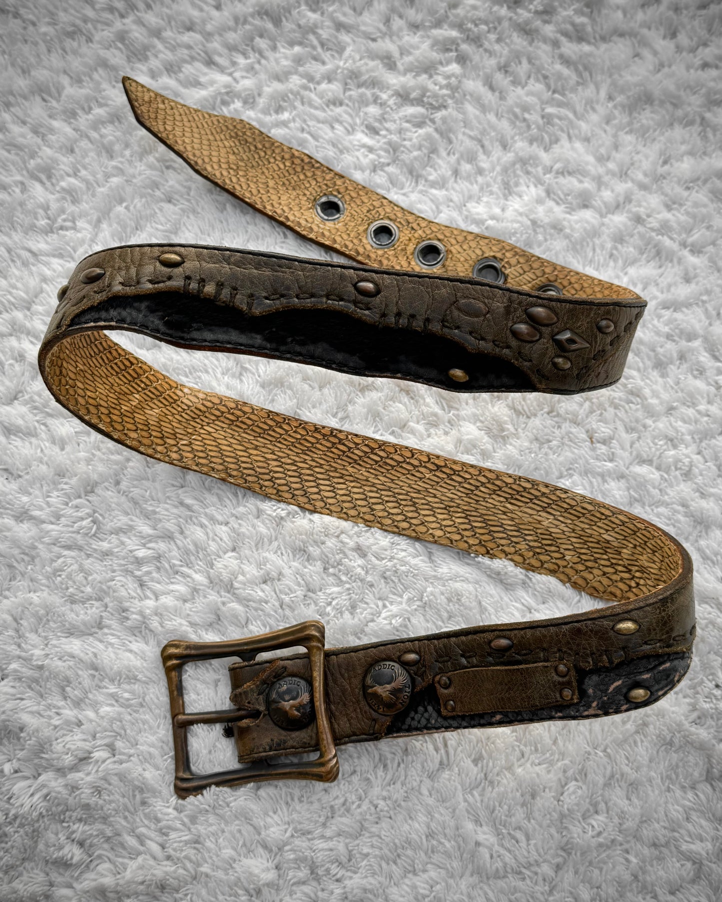 14th Addiction Scar Stitched Studded Belt