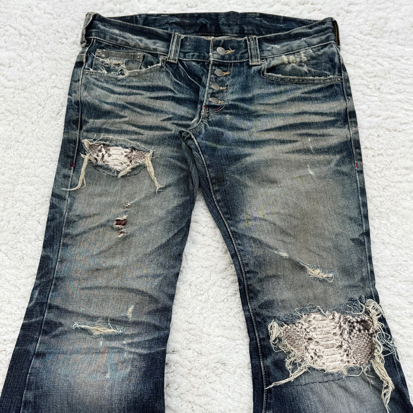 Tornado Mart Python Repaired Bell Bottom Flared Jeans