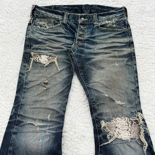 Tornado Mart Python Repaired Bell Bottom Flared Jeans