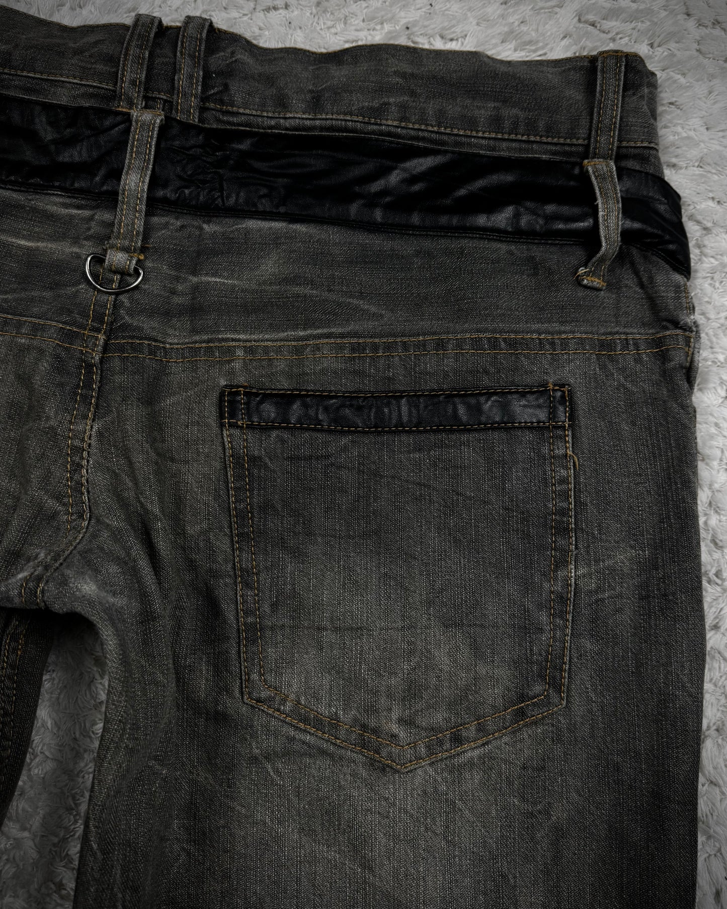 In The Attic Double Waisted Leather Detailed Lace Up Bootcut Jeans