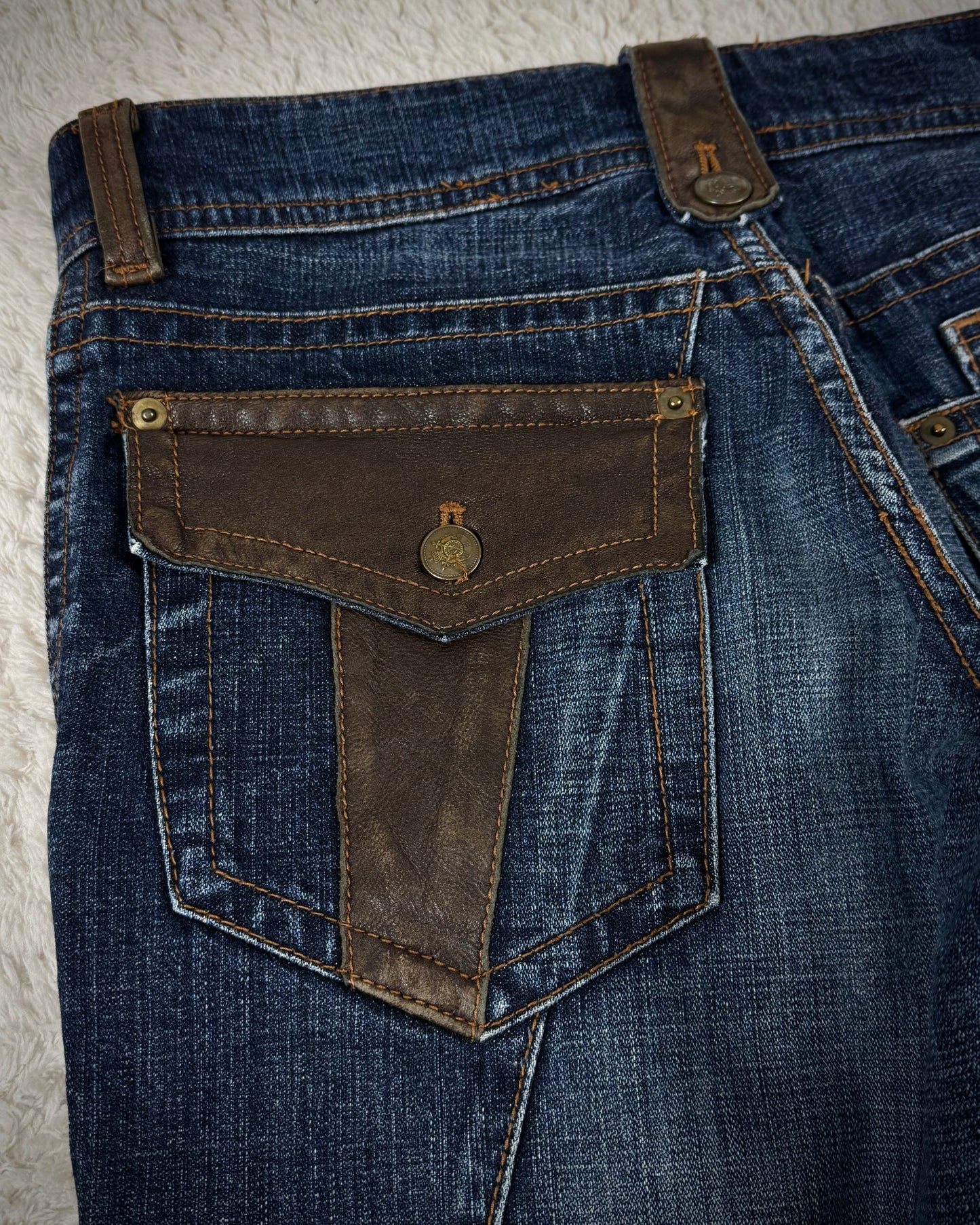 Michel Klein Leather Detailed Vintage Spiral Bootcut Jeans