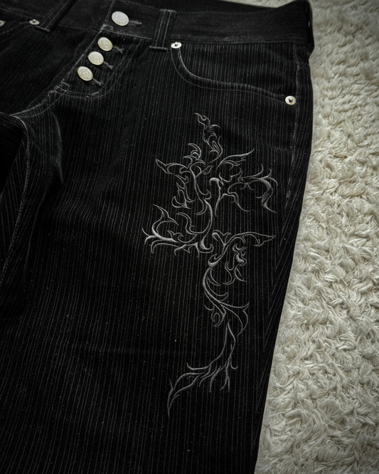 Tornado Mart Tribal Embroidery Pin Striped Flared Pants