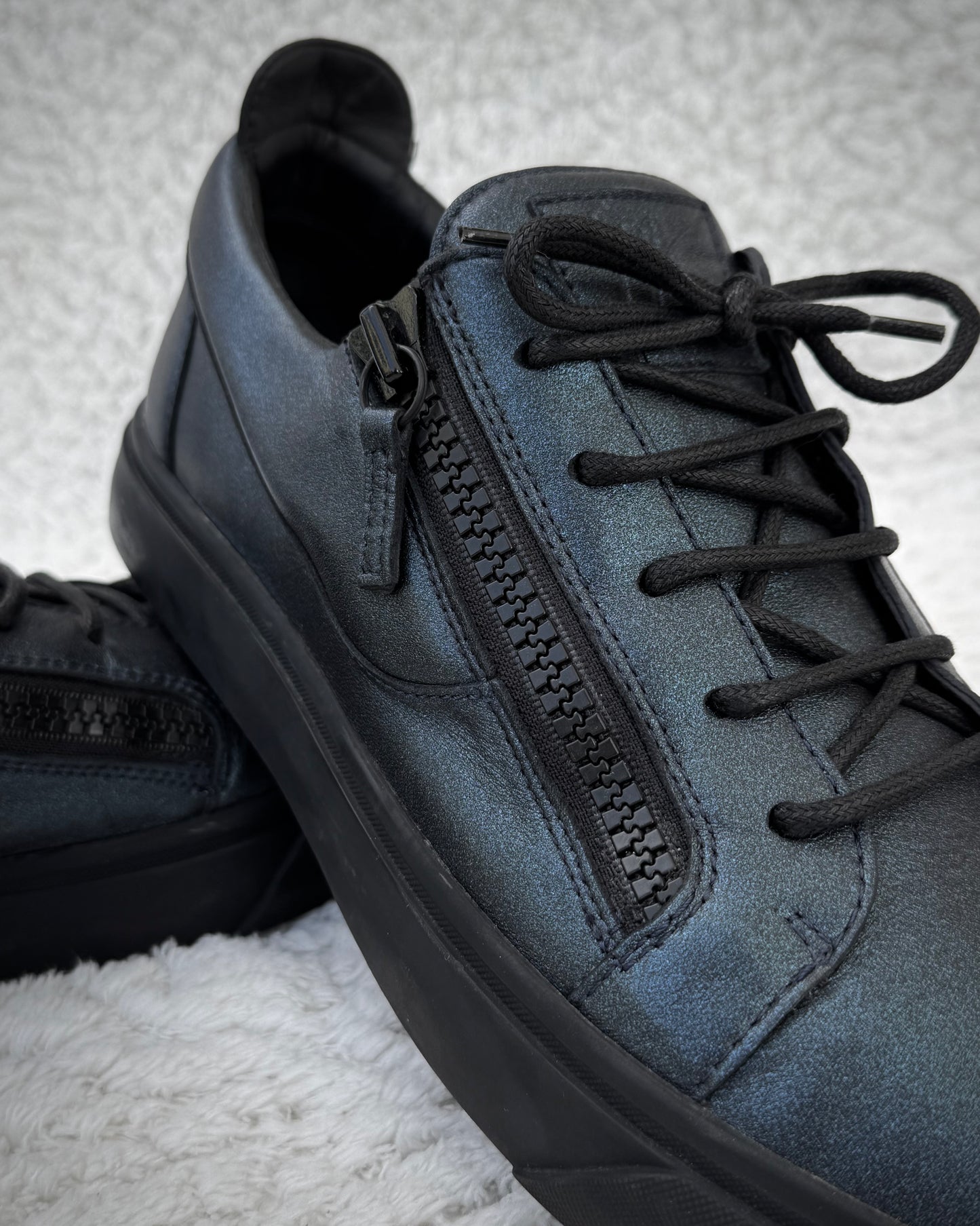 Giuseppe Zanotti Metallic Teal Zippered Sneakers