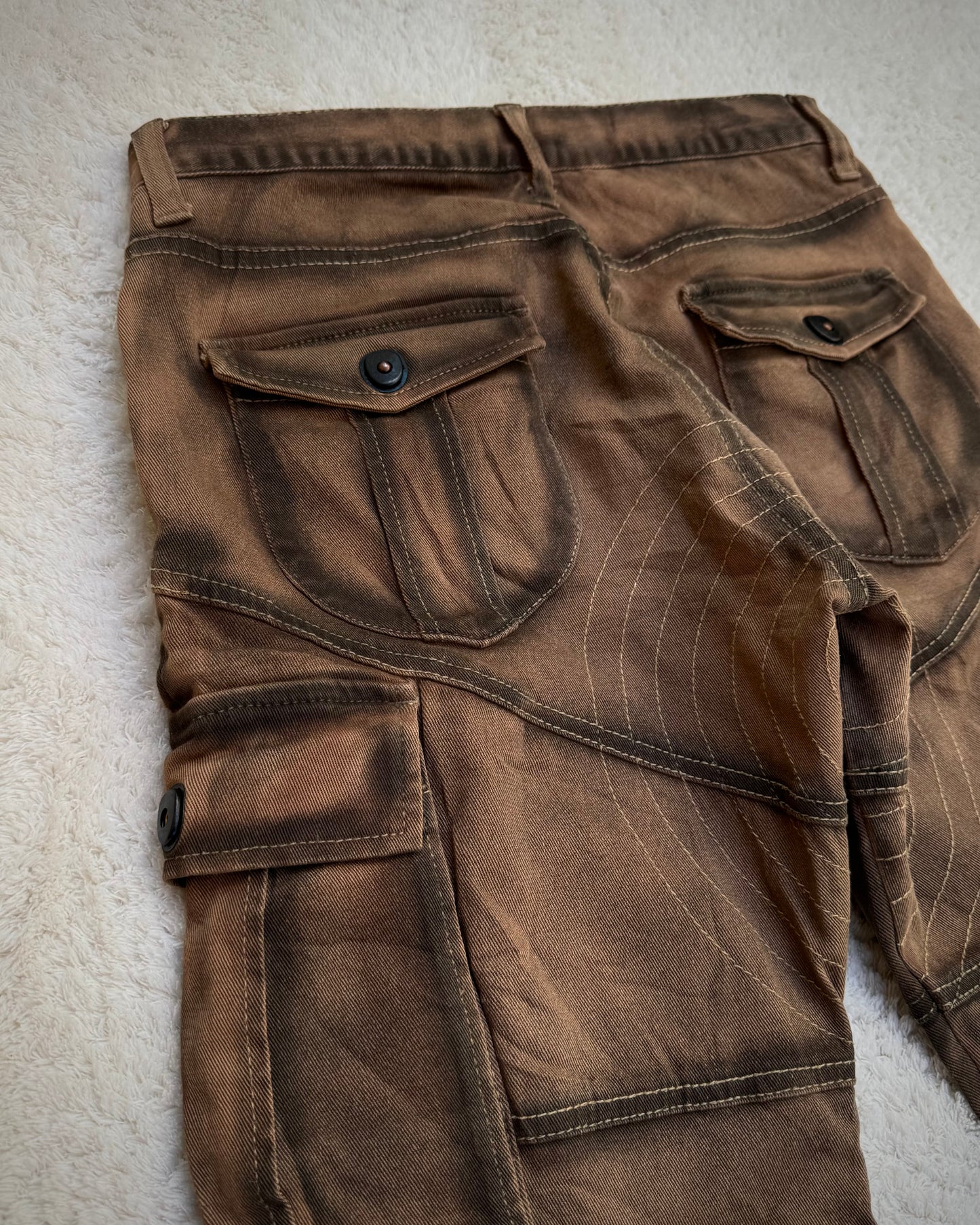 CavariA Leopard Gas Mask Cargo Pocket Flared Jeans