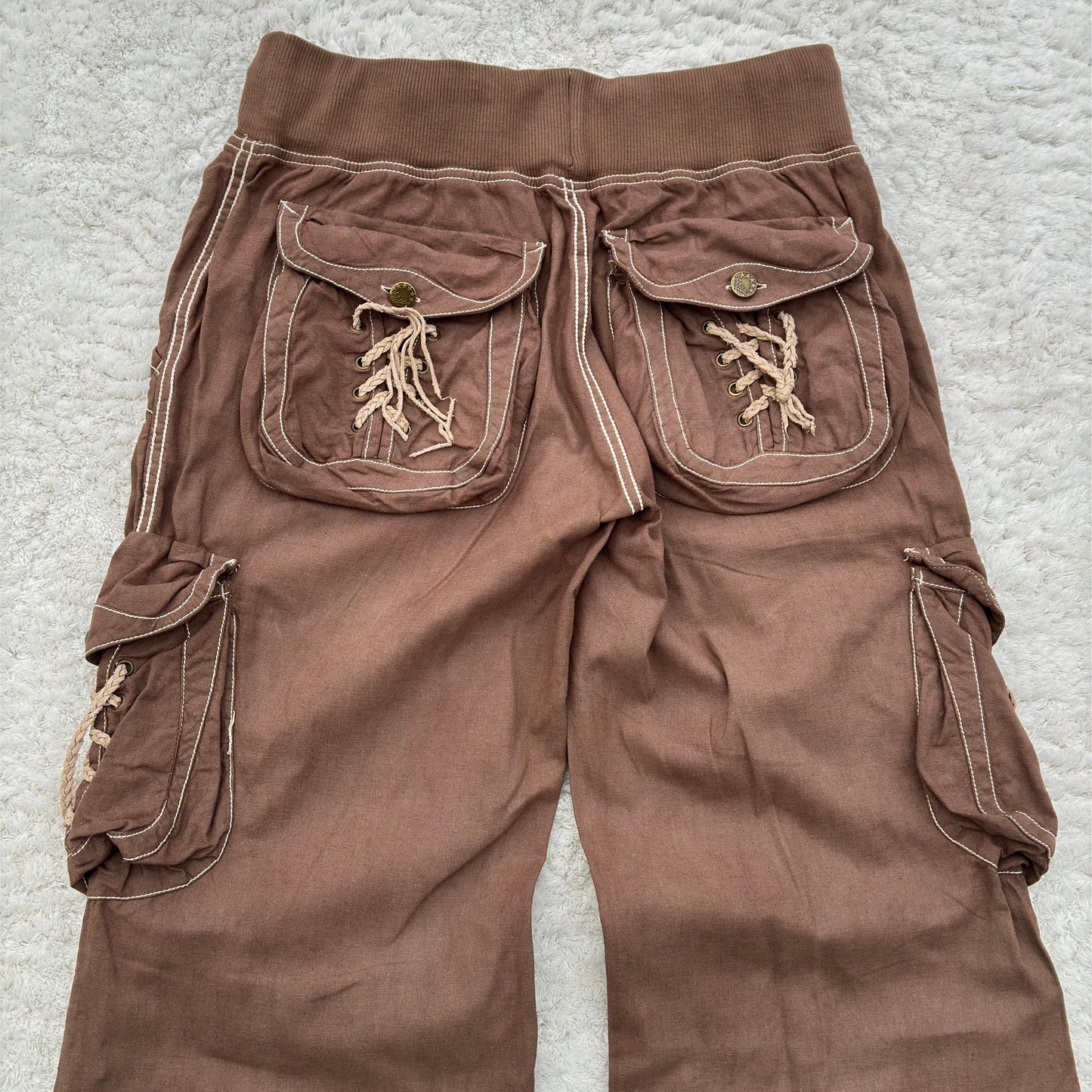G.O.A Braided Leather Lace-Up Pockets Flared Cargo Sweatpants
