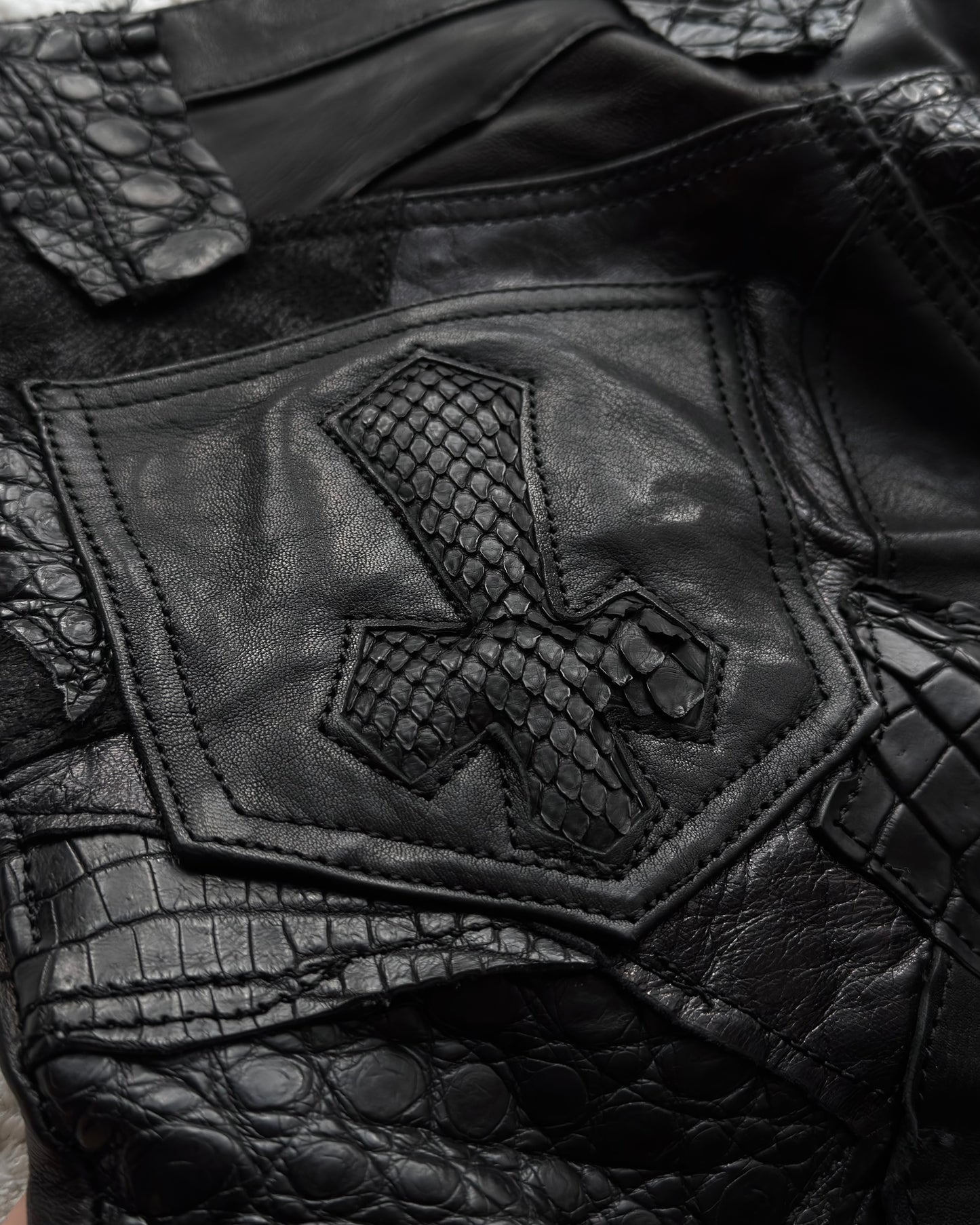 Yasuyuki Ishii Crocodile Patchwork Leather Bootcut Pants