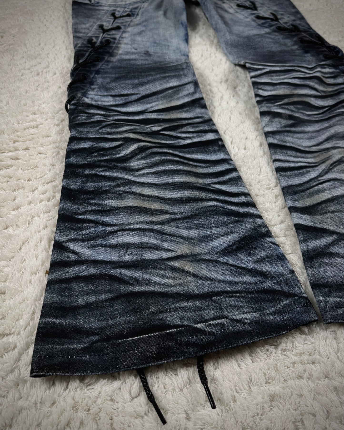 Tornado Mart Clawmark Washed Spiral Lace Up Flared Jeans