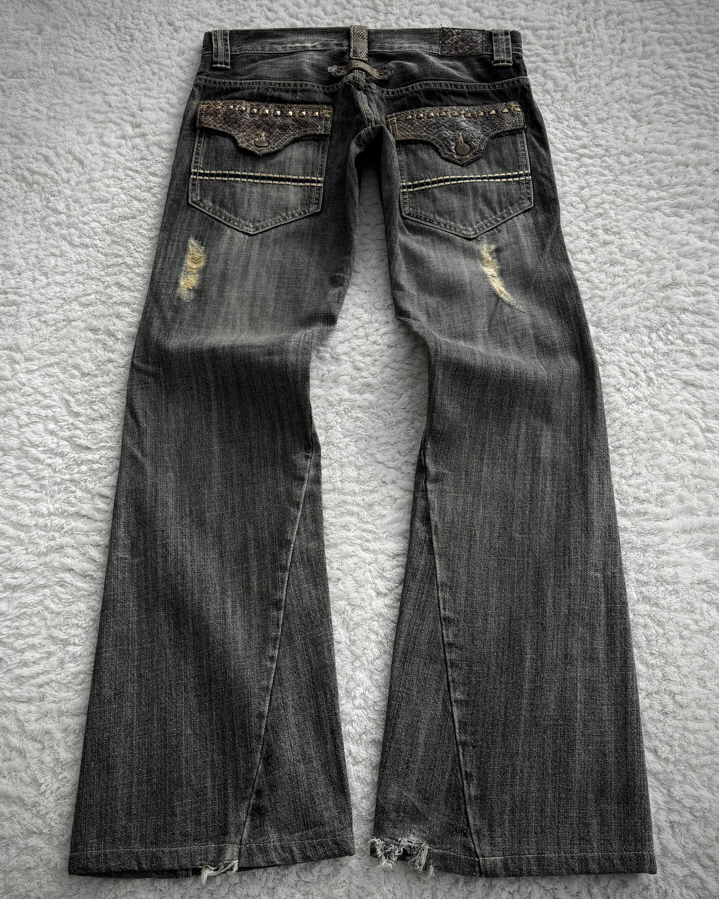 Tornado Mart Studded Python Detailed Spiral Flared Jeans