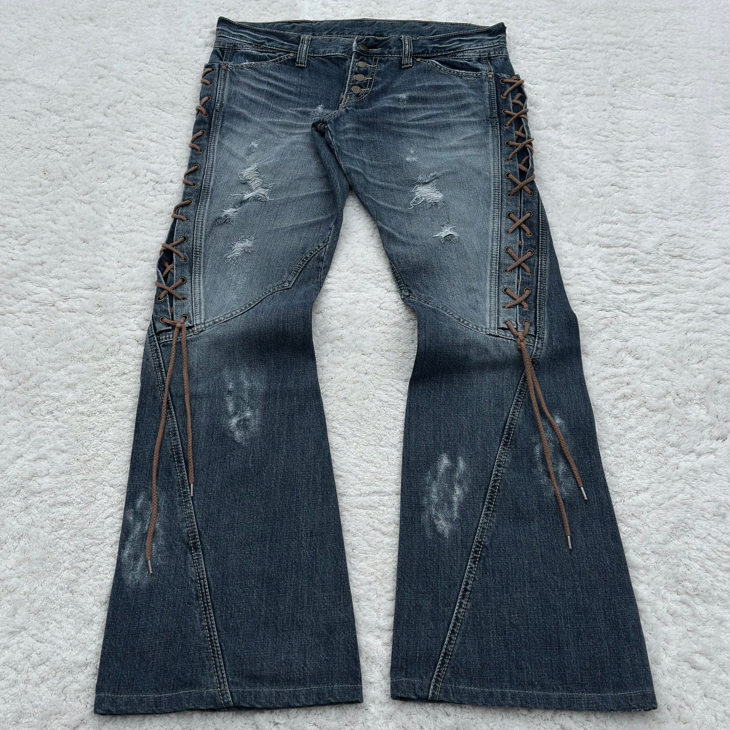Tornado Mart Thigh Lace-Up Spiral Cut Flared Jeans