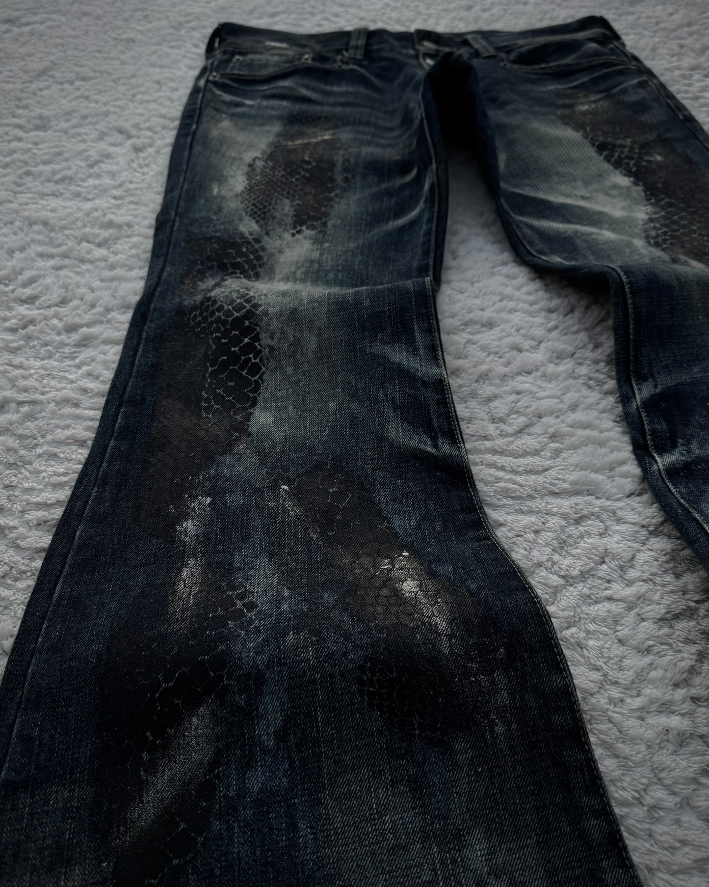 Tornado Mart Snakeskin Imprinted Flared Jeans