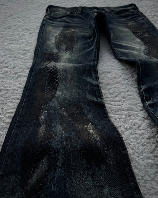 Tornado Mart Snakeskin Imprinted Flared Jeans
