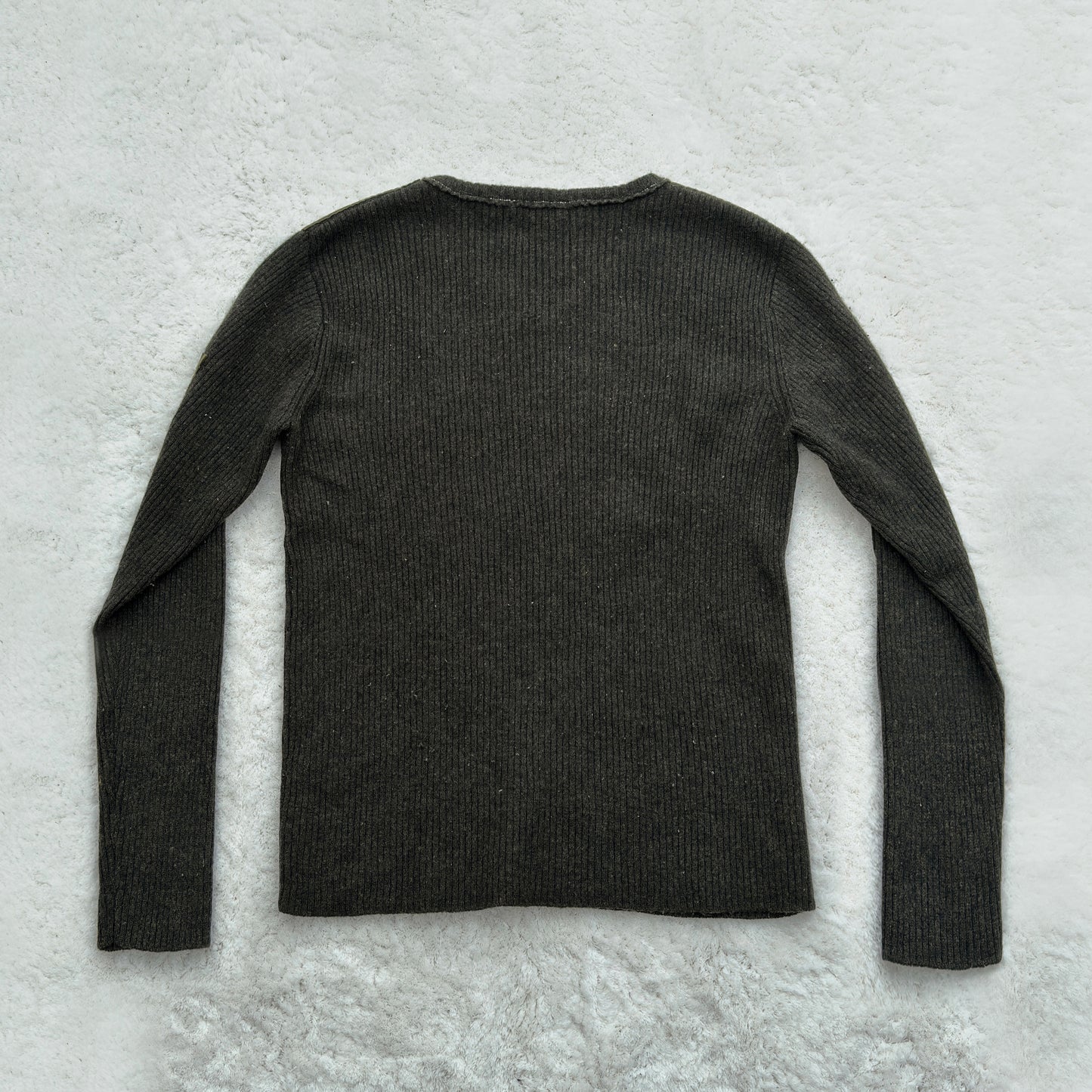 Semantic Design Shoulder Padded Ribbed Knit Sweater