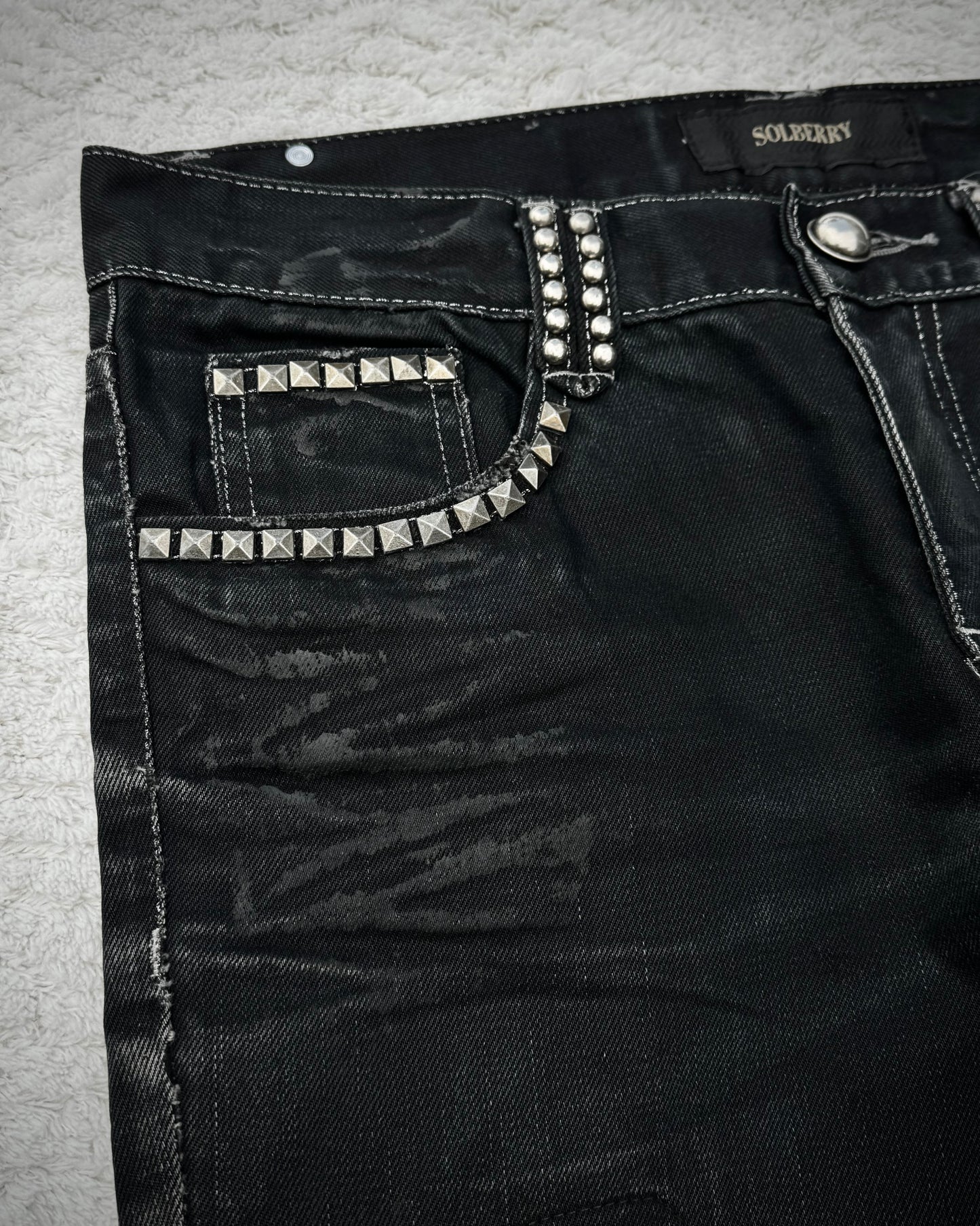 Solberry Studded Pierced Waxed Bootcut Jeans