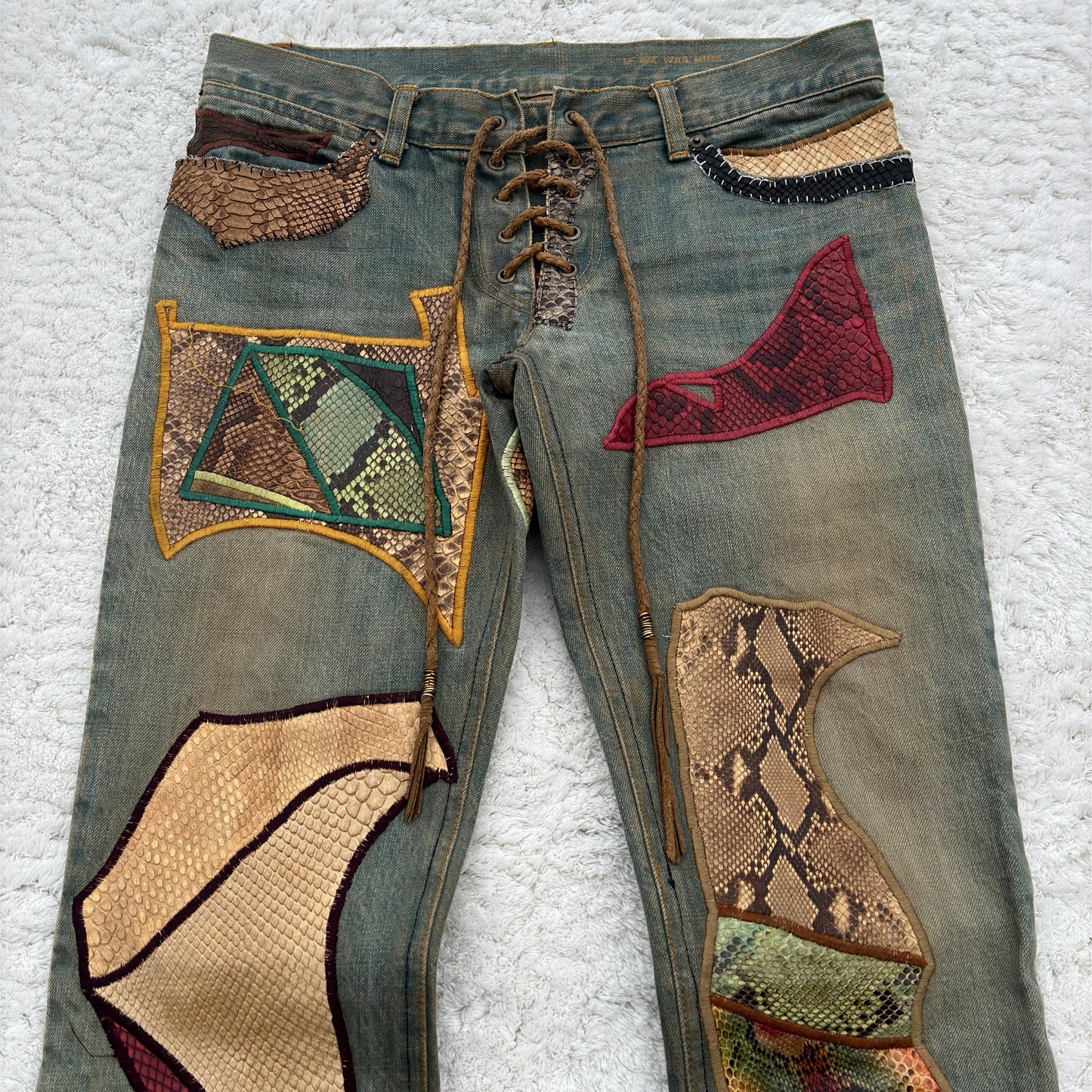 IfSixWasNine „Crazy Mexican“ Snakeskin Flared Lace-Up Jeans