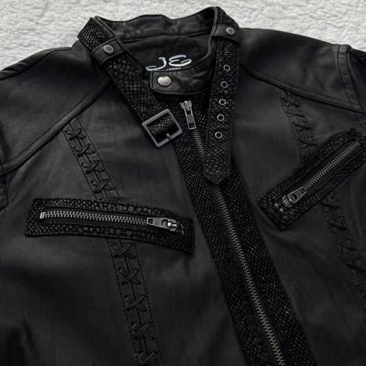 Jack Rose Snakeskin Cross-Stitched Leather Jacket