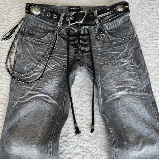 LowBox Double Waist Lace-Up Flared Jeans