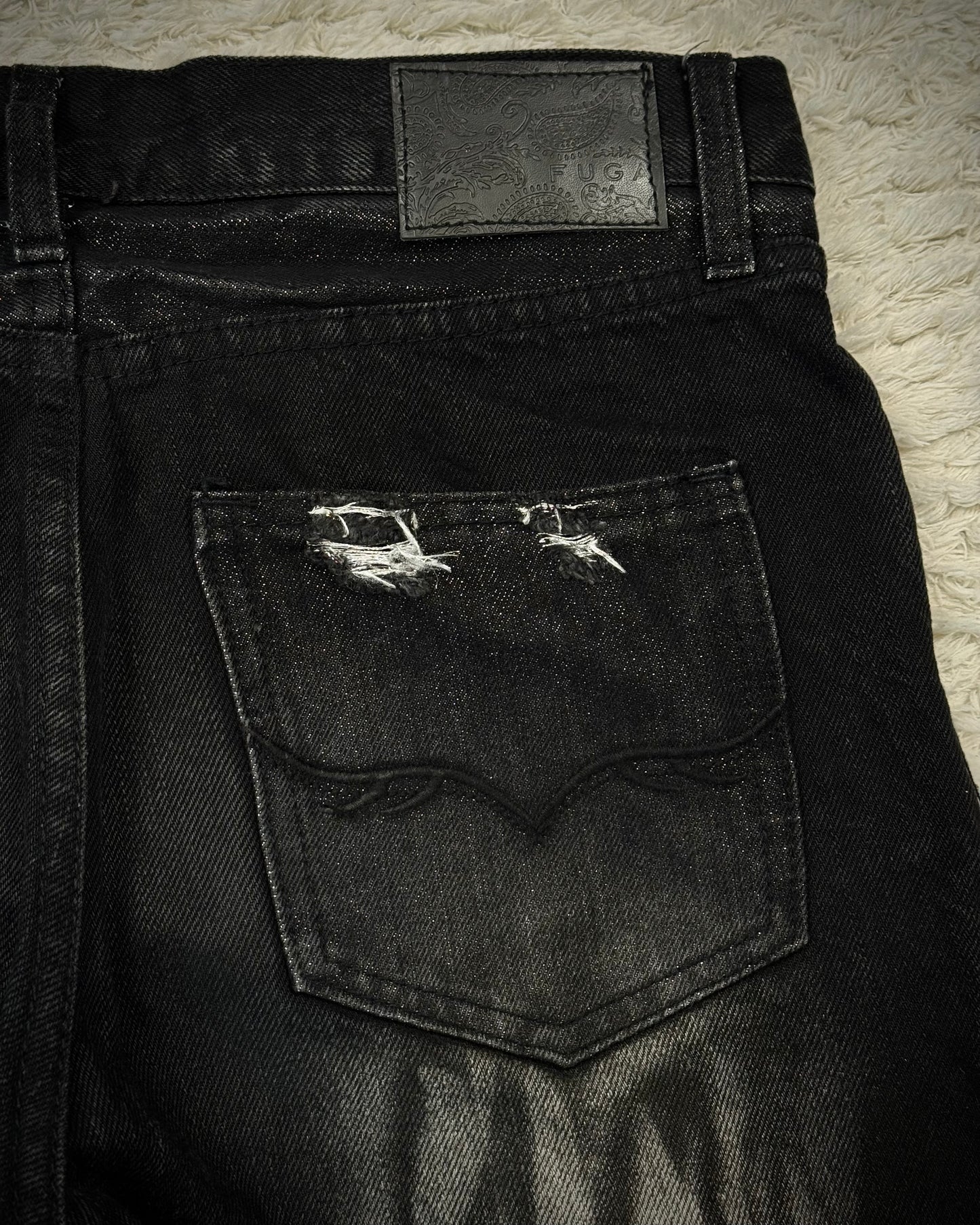 Fuga Whisker Coated Charcoal Washed Flared Jeans