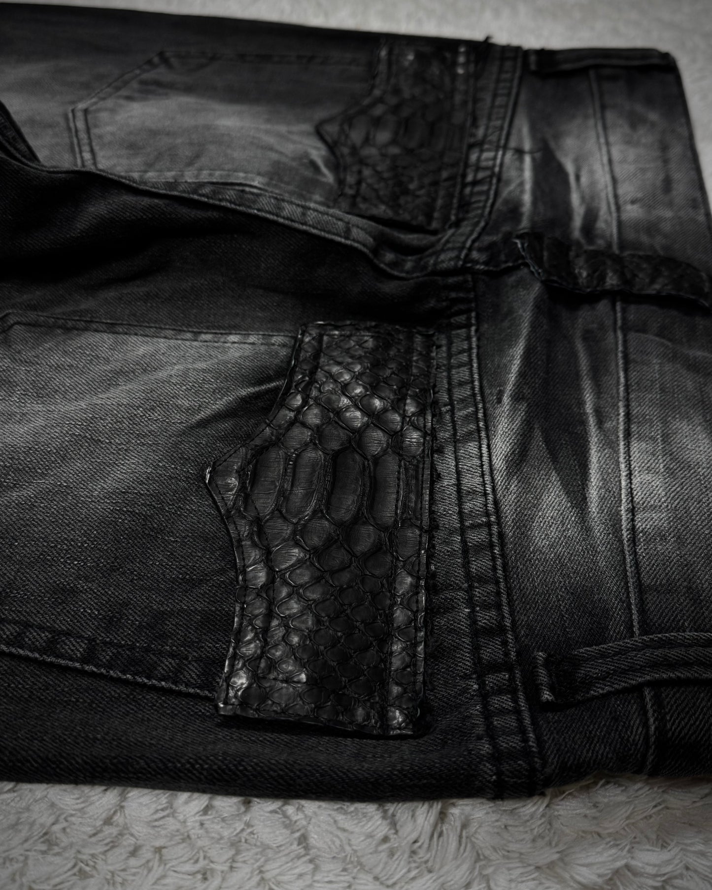 K.U.I Pierced Python Detailed Lace Up Flared Jeans