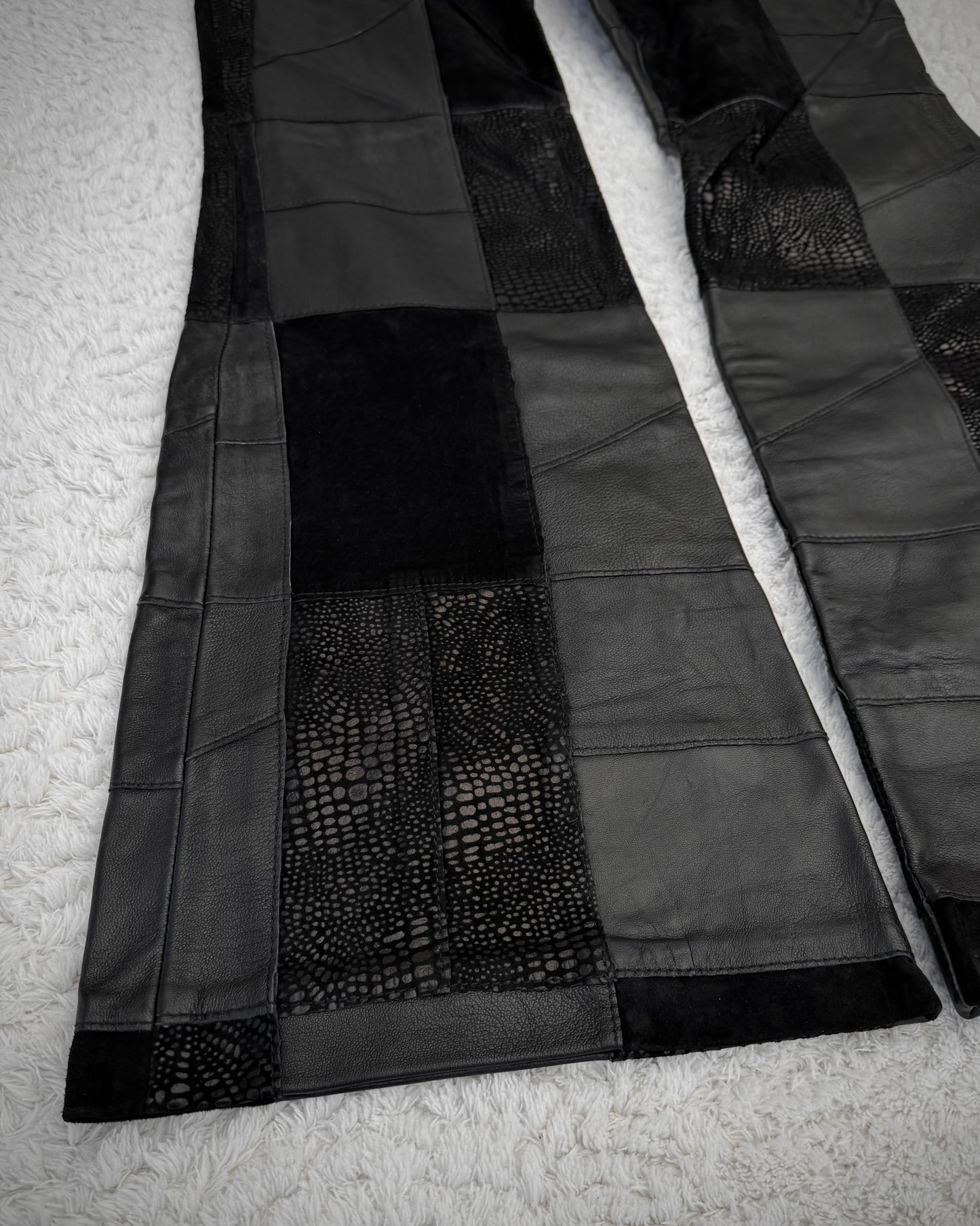 Patrick Cox Flared Textured Leather Patchwork Pants