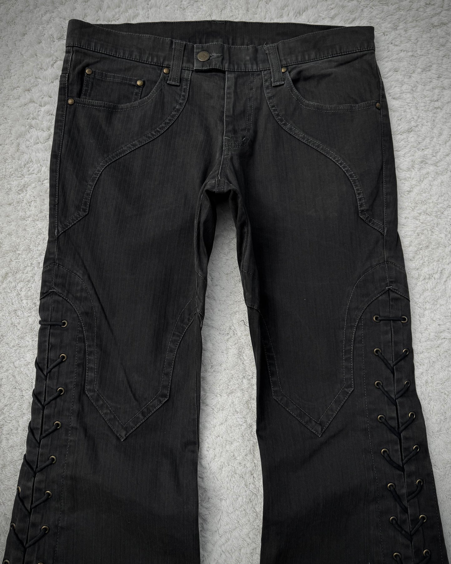 Tornado Mart Pin Striped Lace Up Flared Pants