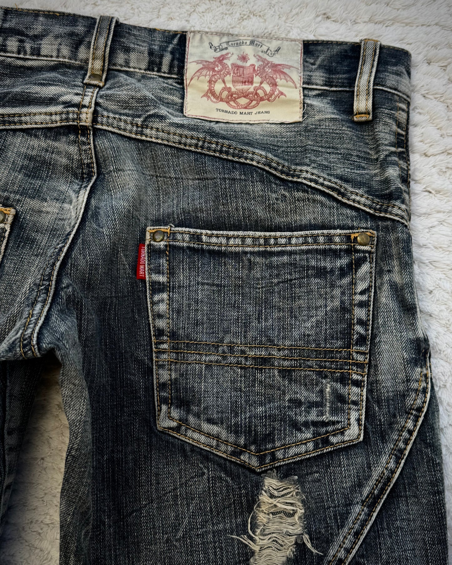 Tornado Mart Multi-Panel Crinkle Washed Flared Jeans