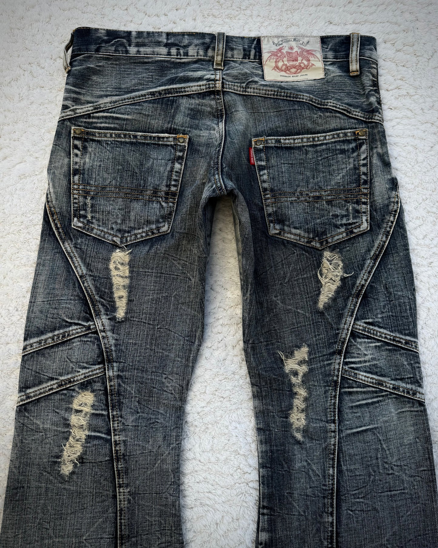 Tornado Mart Multi-Panel Crinkle Washed Flared Jeans