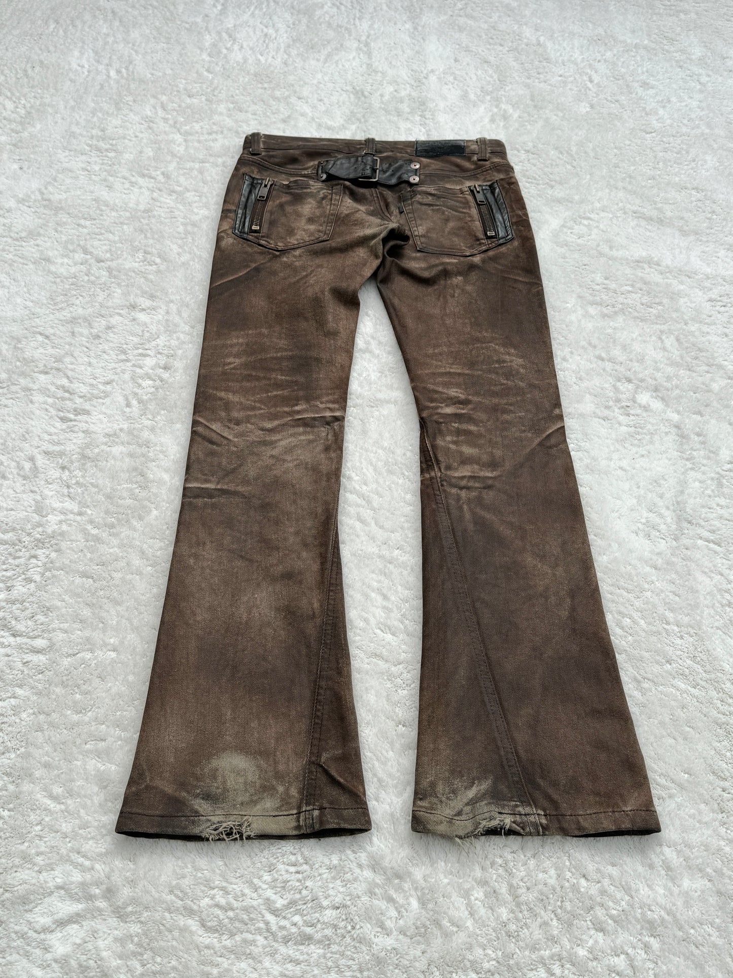 Tornado Mart Brown Waxed Spiral Bootcut Pants