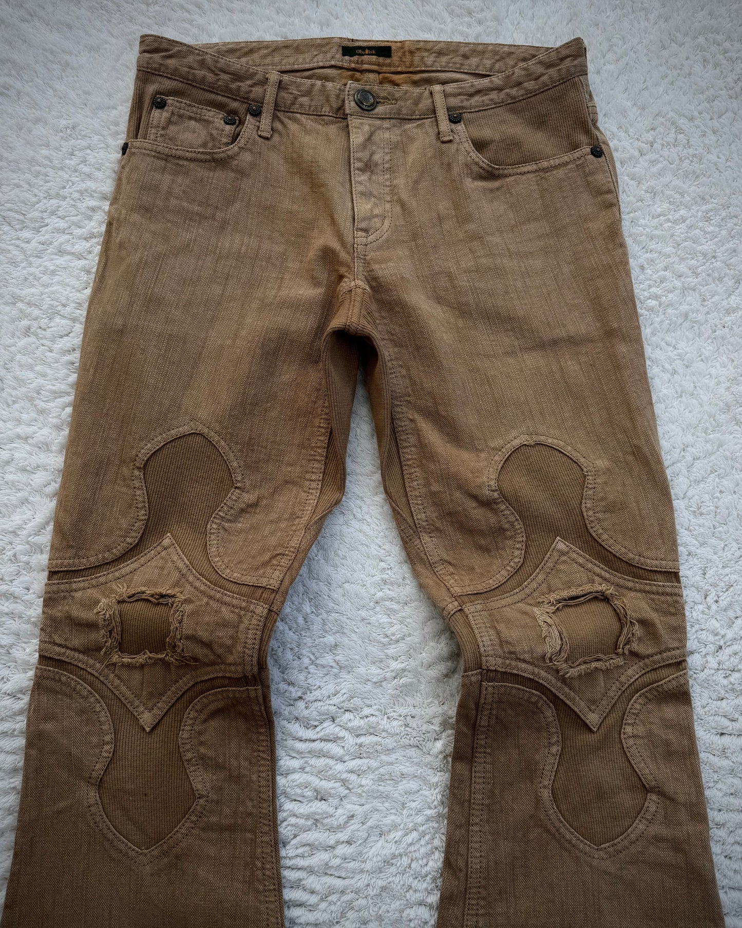 Obelisk Sand Washed Sword Knee Rib Detailed Flared Jeans