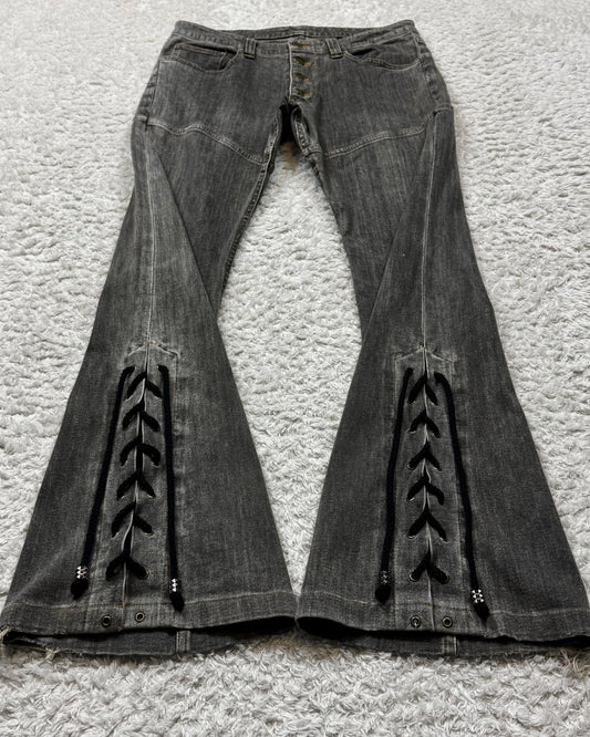 Tornado Mart Studded Lace Up Flared Jeans