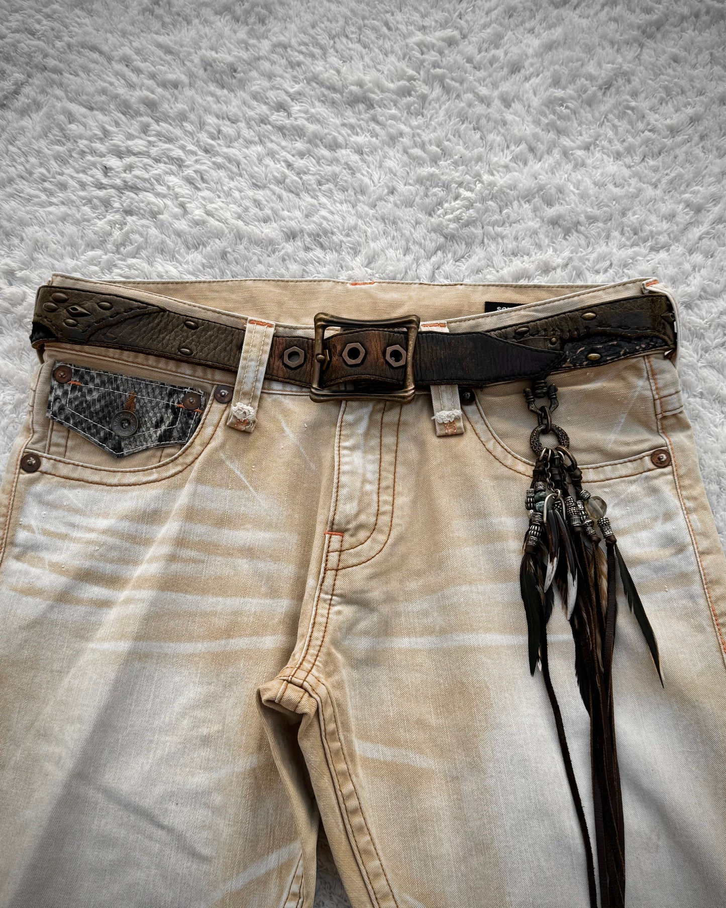 14th Addiction Scar Stitched Studded Belt