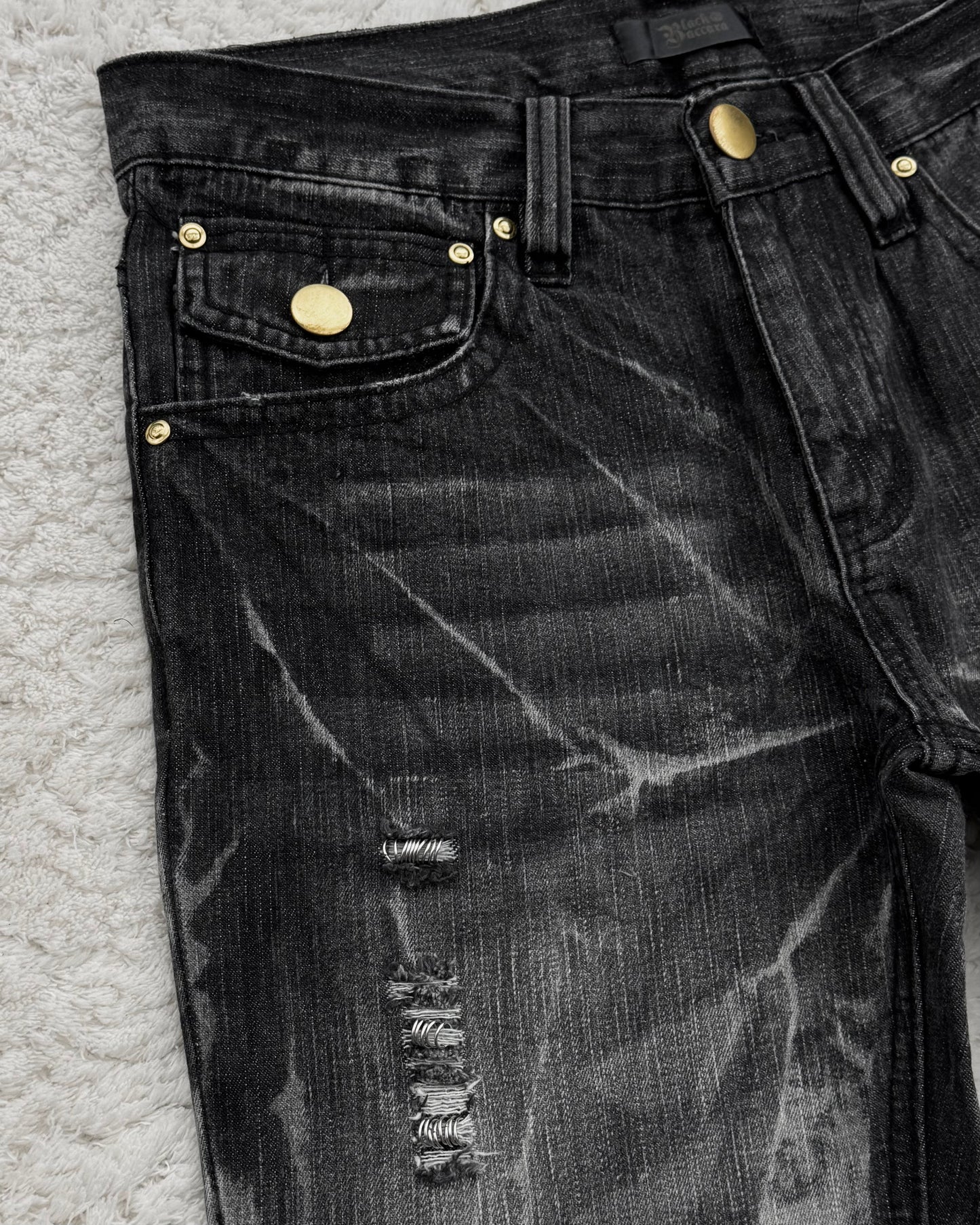 Black Baccara Pierced Shatter Washed Bootcut Jeans