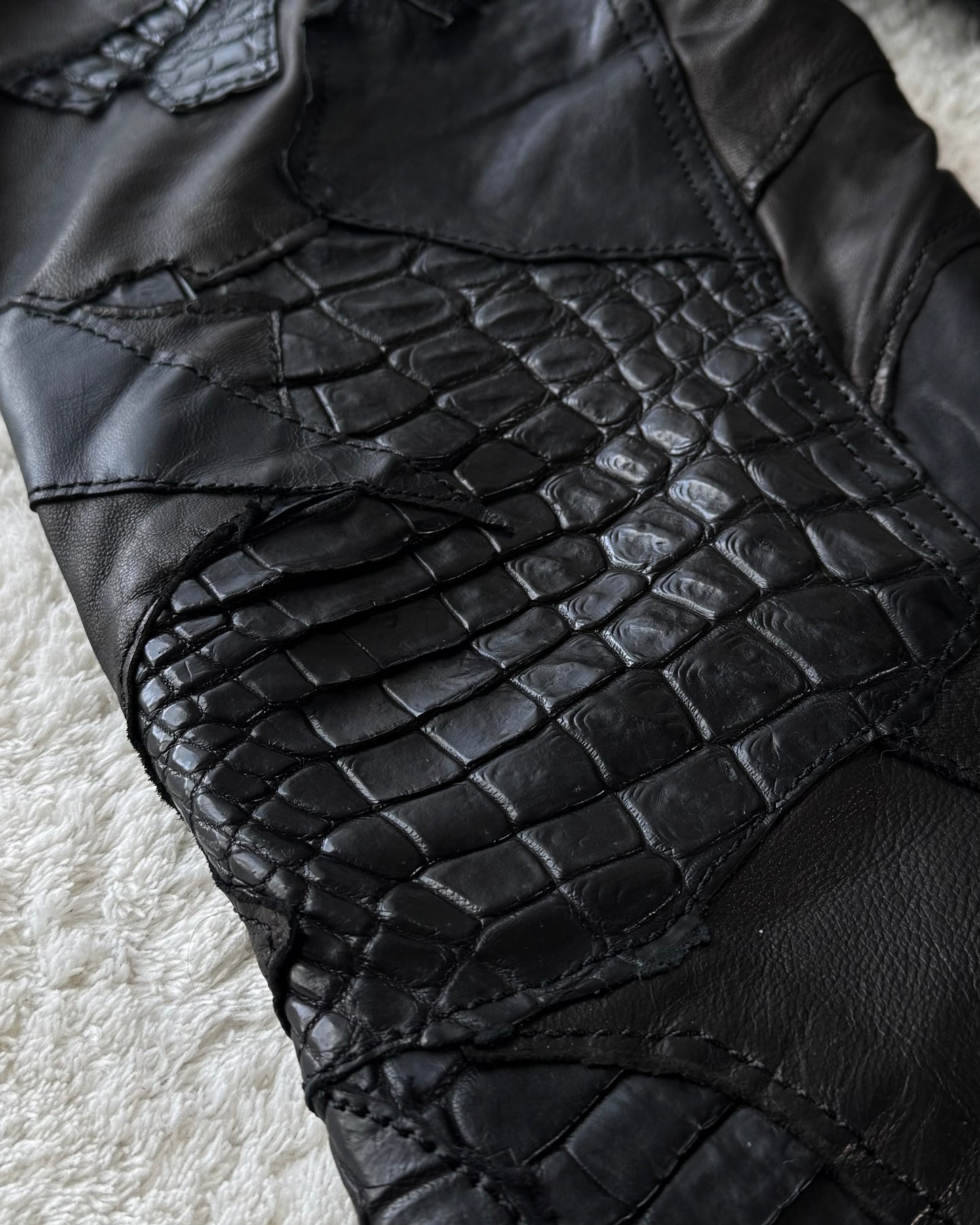 Yasuyuki Ishii Crocodile Patchwork Leather Bootcut Pants
