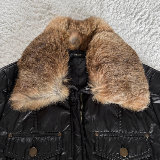 Ropé Cropped Rabbit Fur Collar Jacket