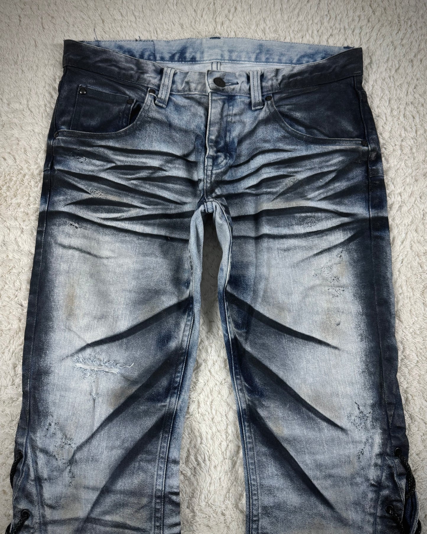 Tornado Mart Clawmark Washed Spiral Lace Up Flared Jeans