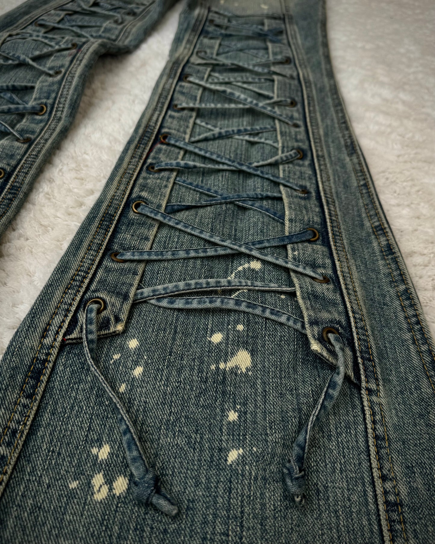 Tornado Mart Backlace Paint Splatter Flared Jeans