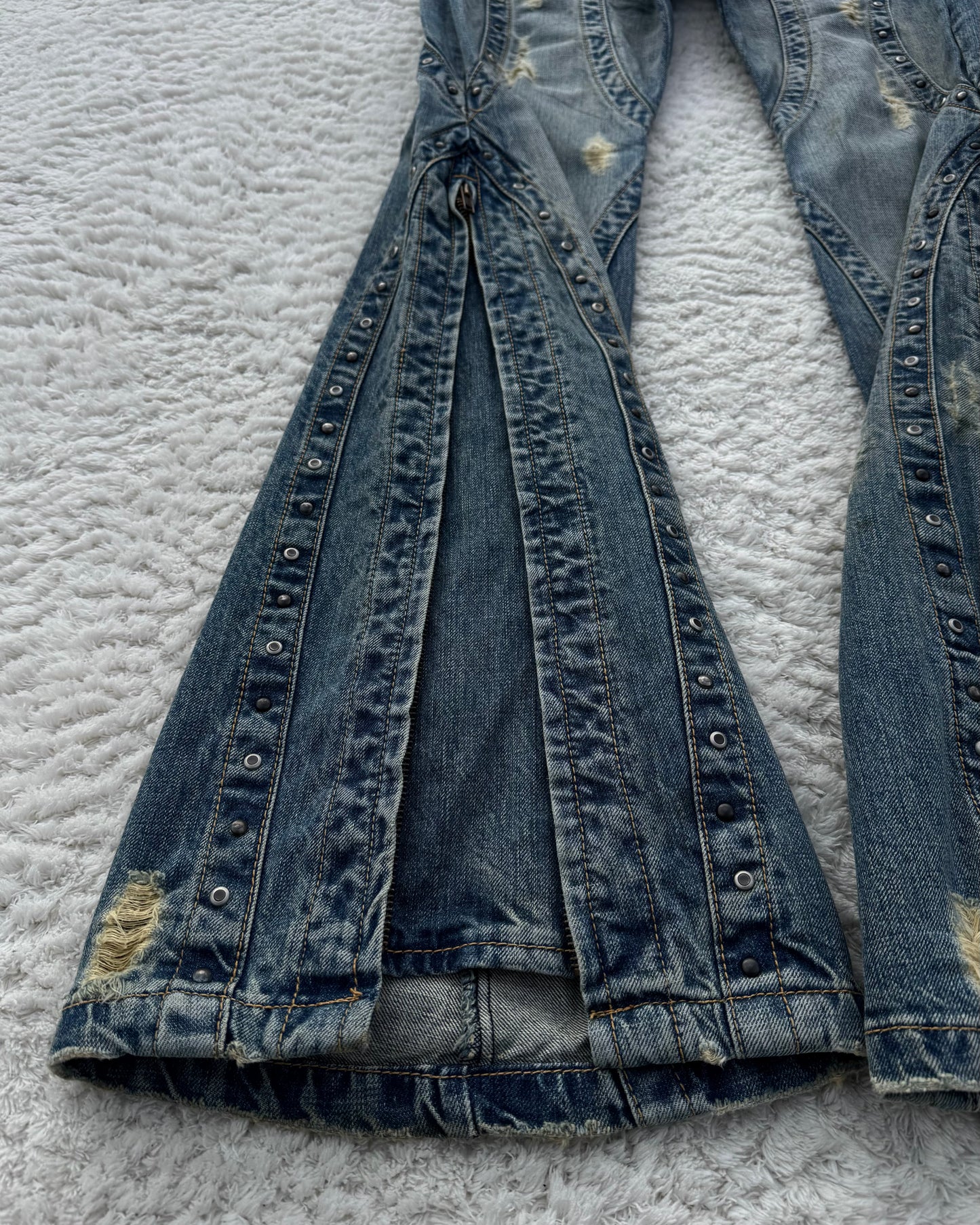 Tornado Mart Studded Side Zip Flared Jeans